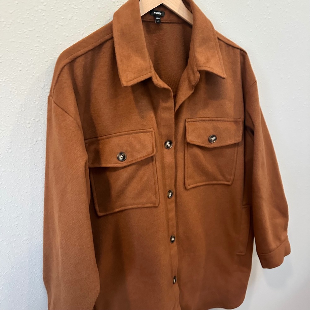 Express Shacket Women XL Rust Brown Oversized Fleece Shirt Jacket 009710137 - Picture 8 of 16